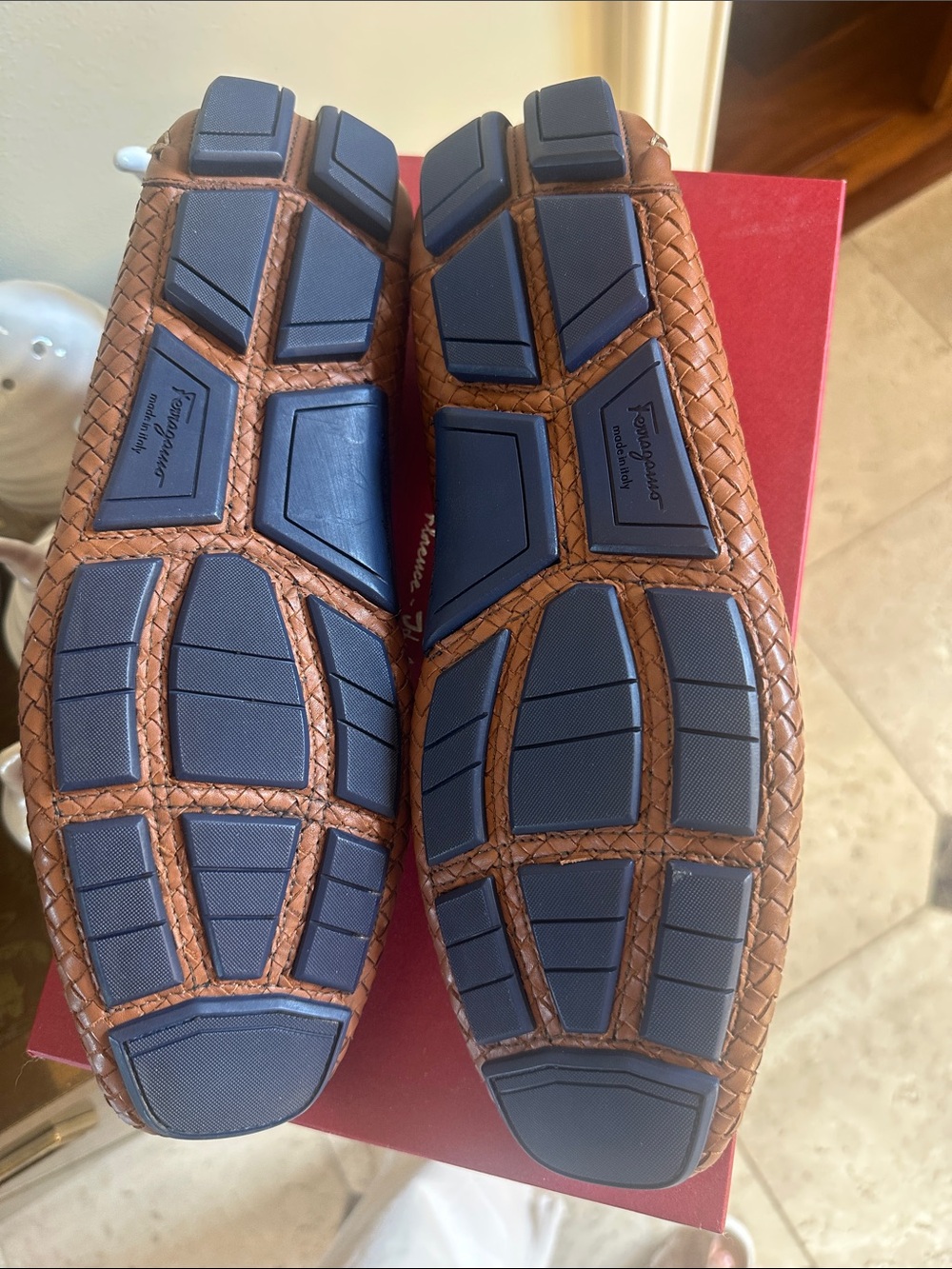Salvatore Ferragamo Men’s NWT Sz 10D tan Brown woven Driver/ loafer Gancini NWT - Picture 6 of 9